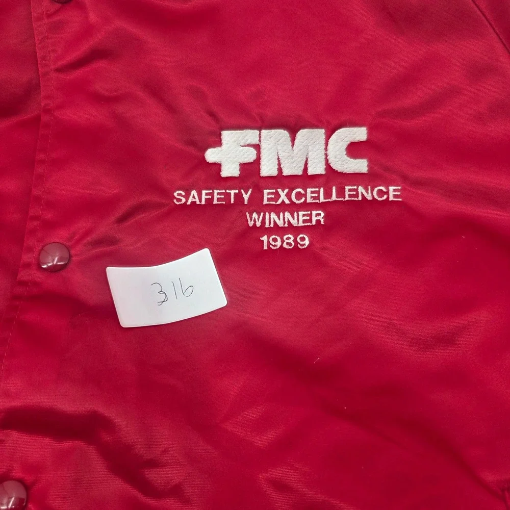Chalk Line Red FMC Safety Excellence Winner 1989 Satin Bomber Jacket Mens XL